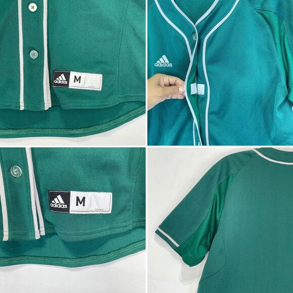 Adidas Baseball Jersey Green White Trim Size M Button Front Short Sleeve Women' - Picture 7 of 14
